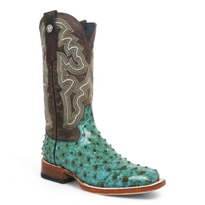 Women's 'Sweetwater' Ostrich Print Square Toe Boots Turquoise