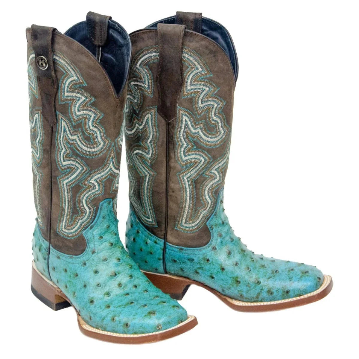 Tanner Mark Women's 'Sweetwater' Ostrich Print Square Toe Boots Turquoise TML207060