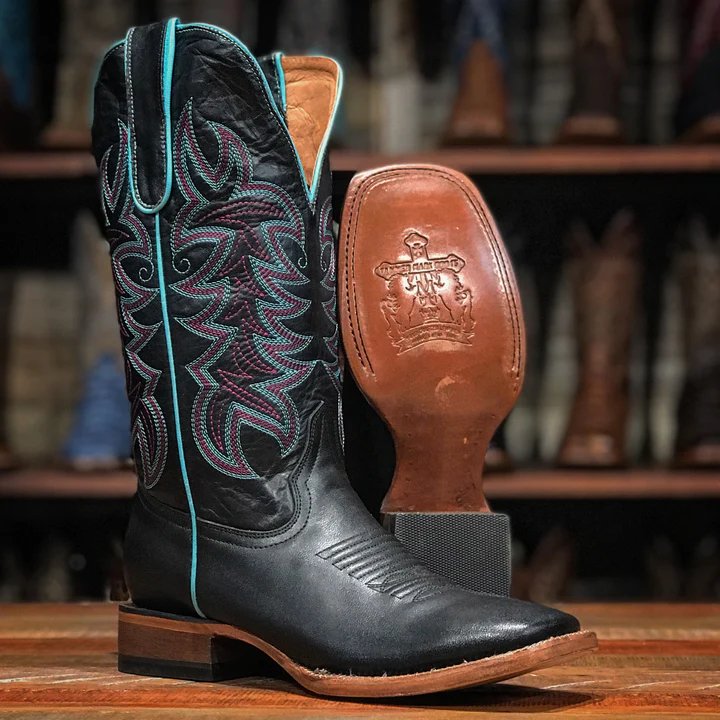 Tanner Mark Women's Tilly Square Toe Leather Boots Black