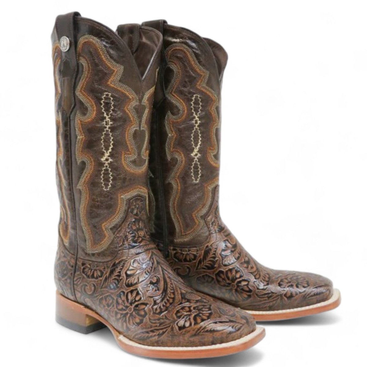 Tanner Mark Women's 'Trinity' Hand Tooled Square Toe Leather Boots Brown