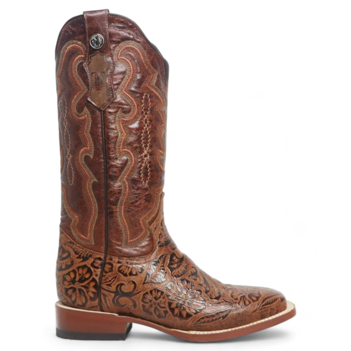 Tanner Mark Women's 'Wildfire' Hand Tooled Square Toe Leather Boots Cognac