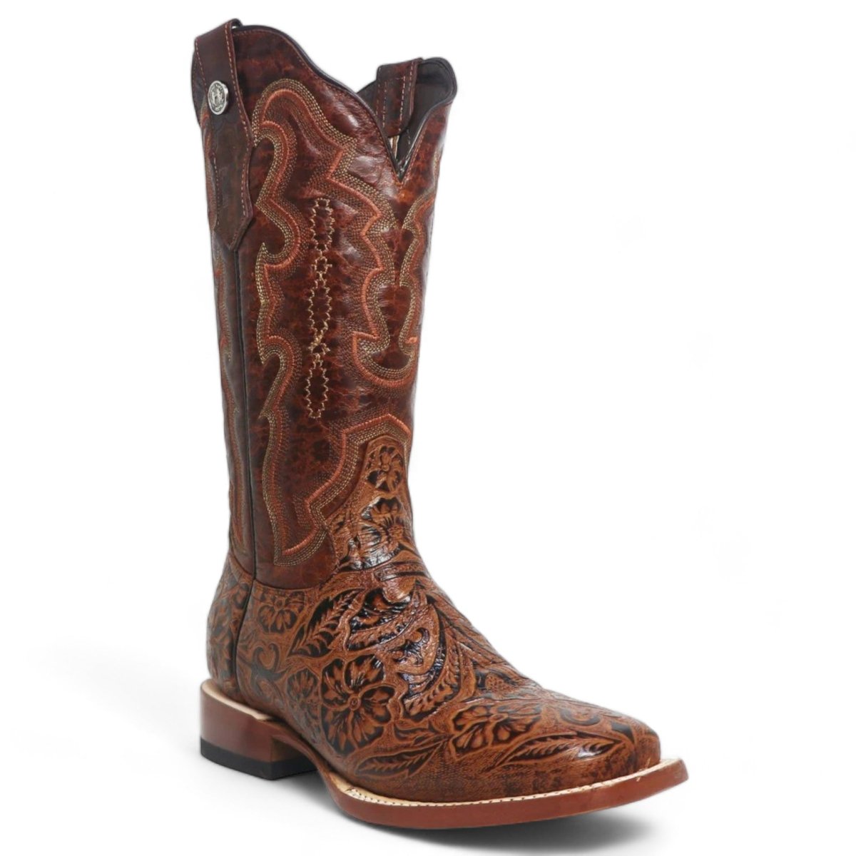 Tanner Mark Women's 'Wildfire' Hand Tooled Square Toe Leather Boots Cognac
