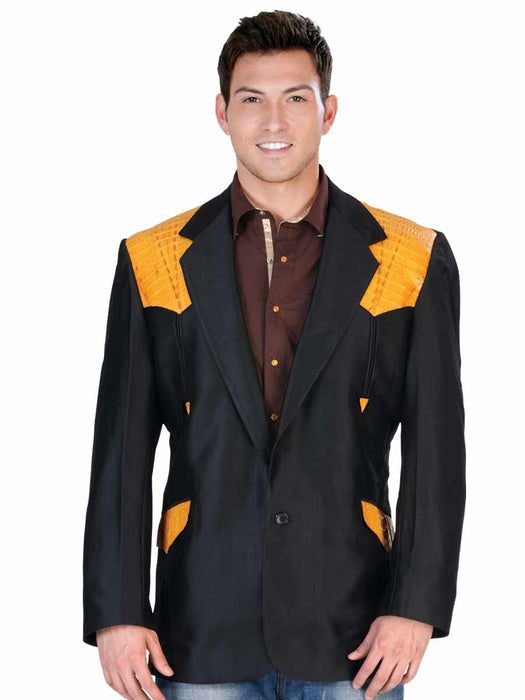 Traje Vaquero Estilo Chalino Completo con Cocodrilo Original Negro-Mantequilla
