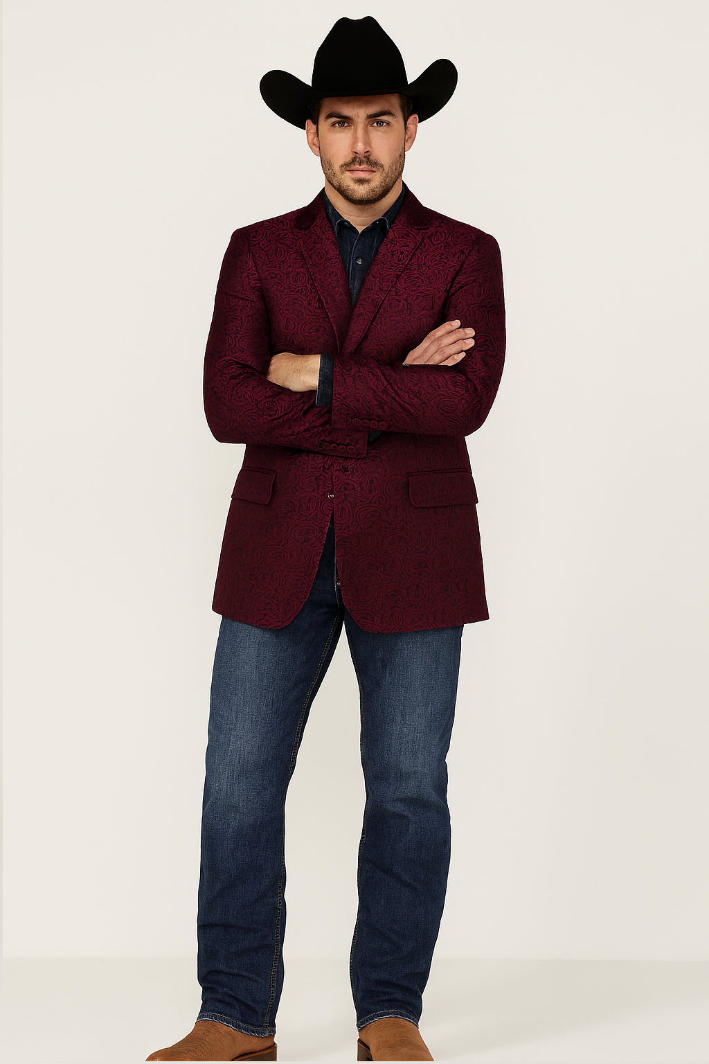 western-blazer-para-hombre-saco-vaquer-paisly-fabric-burgundy-color