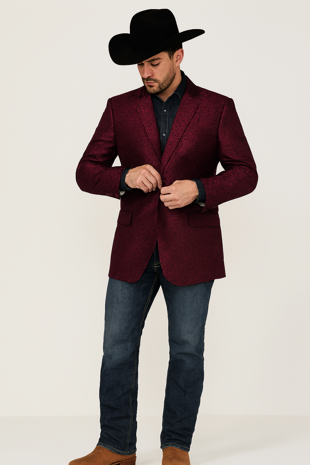 western-blazer-para-hombre-saco-vaquer-paisly-fabric-burgundy-color