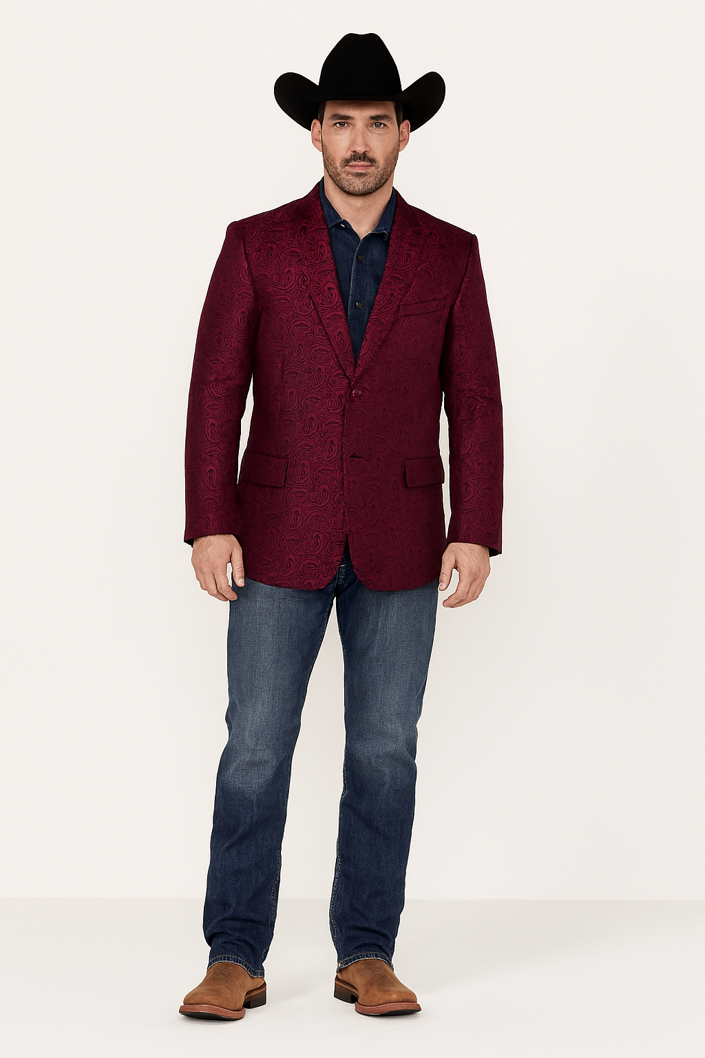 western-blazer-para-hombre-saco-vaquer-paisly-fabric-burgundy-color