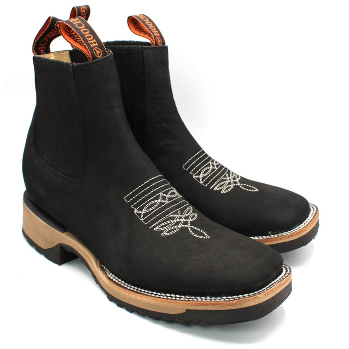 Wide Square Toe Ankle Boots with Rubber Sole Hooch Black