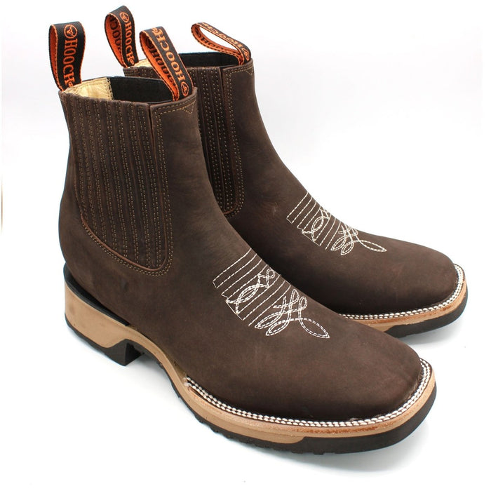 Wide Square Toe Ankle Boots with Rubber Sole Hooch Choco