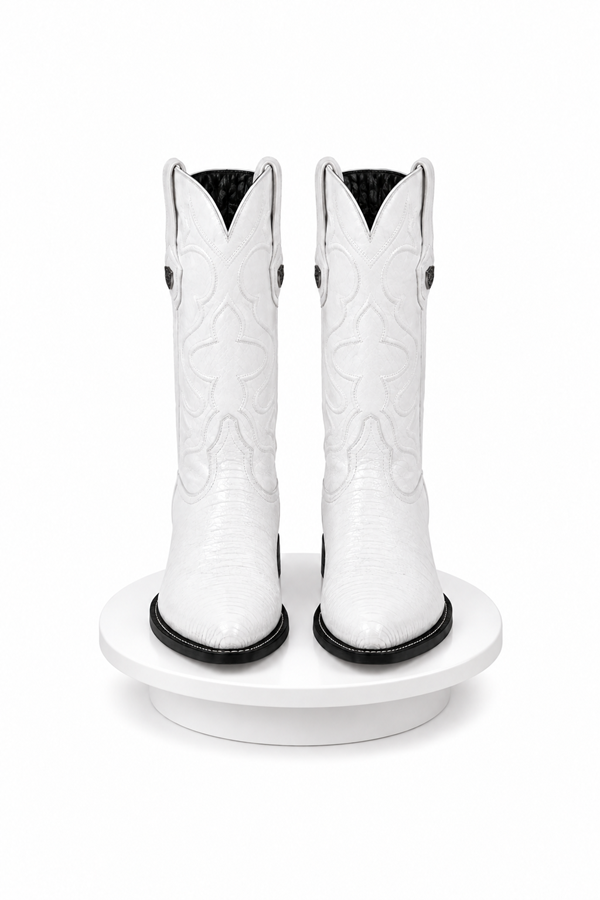 Wild West White Teju Lizard Cowboy Boots
