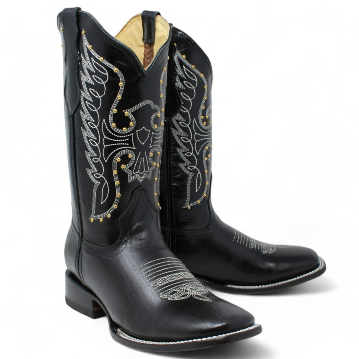 Women's Diana Square Toe Leather Boots Black