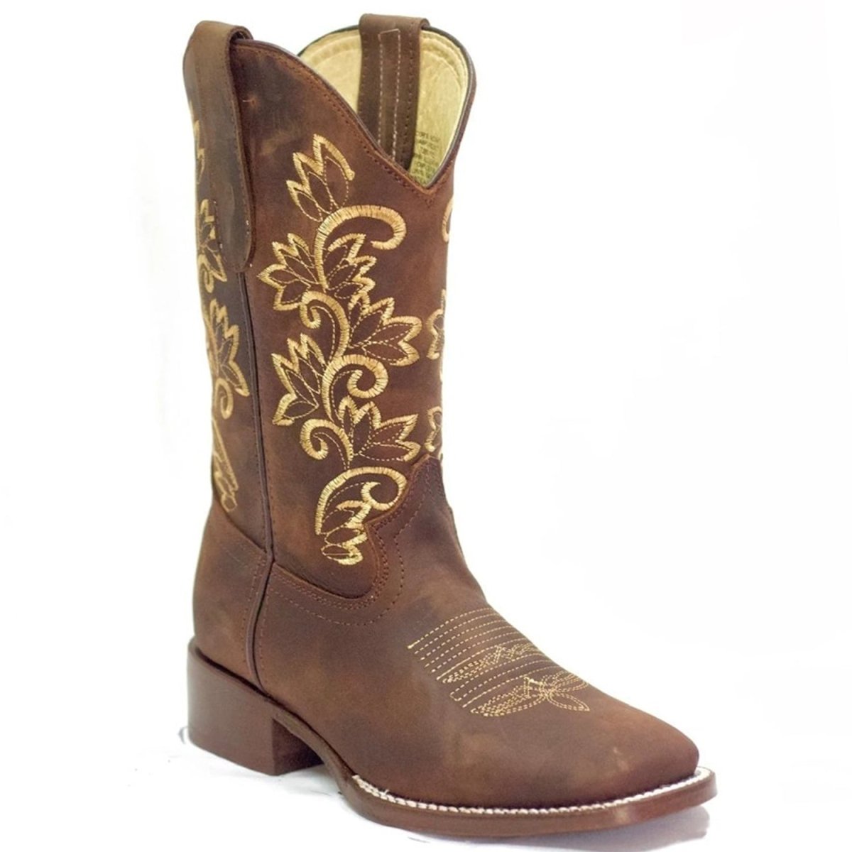 Women's Genuine Cowhide Leather Square Toe Boots Handmade Choco ROD-420