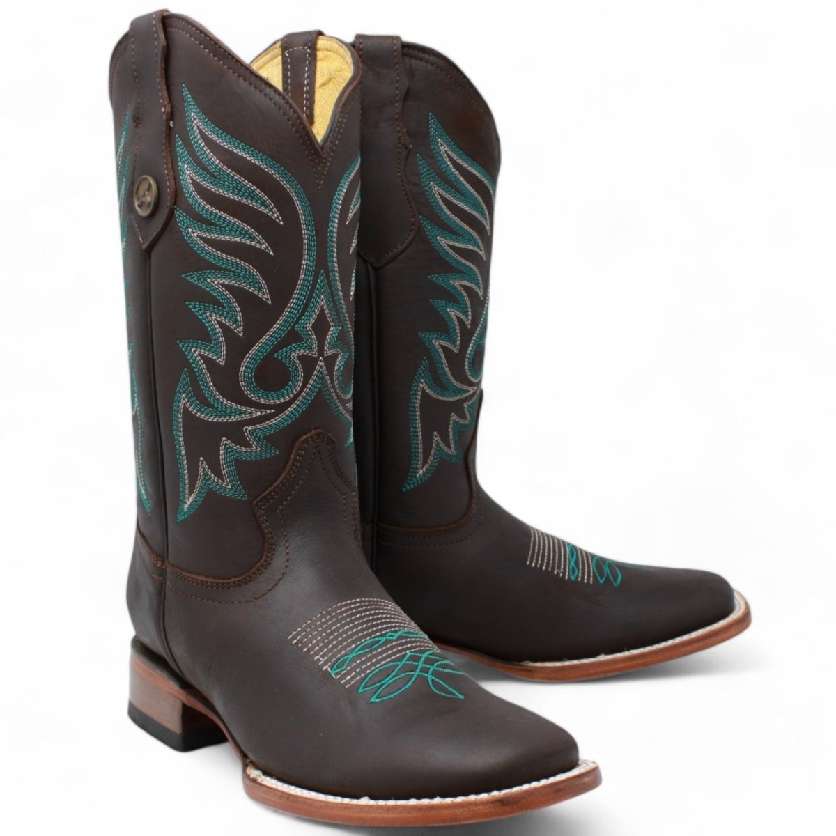 Women's Square Toe Leather Boots Chocolate