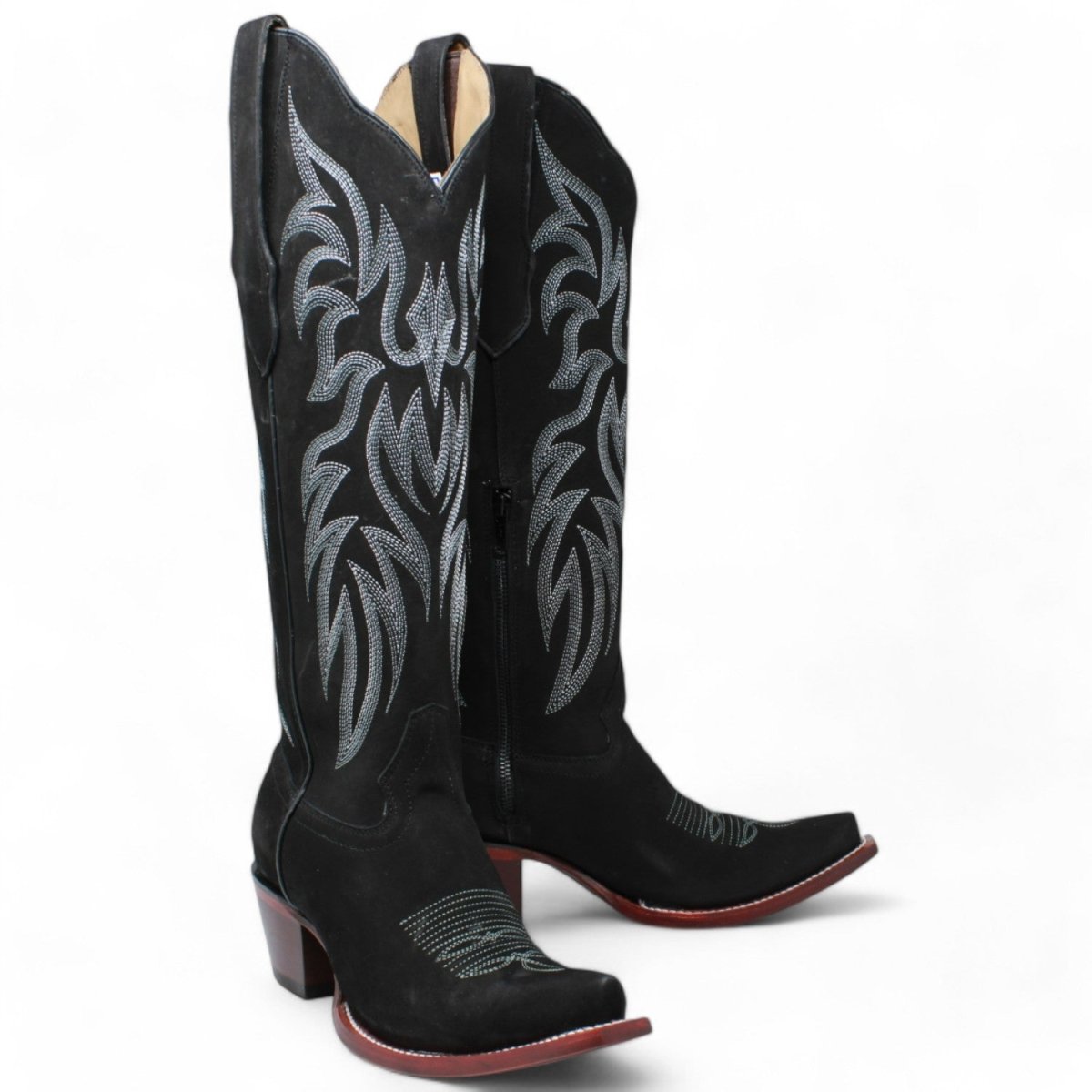 Women's Wild West Snip Toe Suede Leather Boots with Zipper - Black