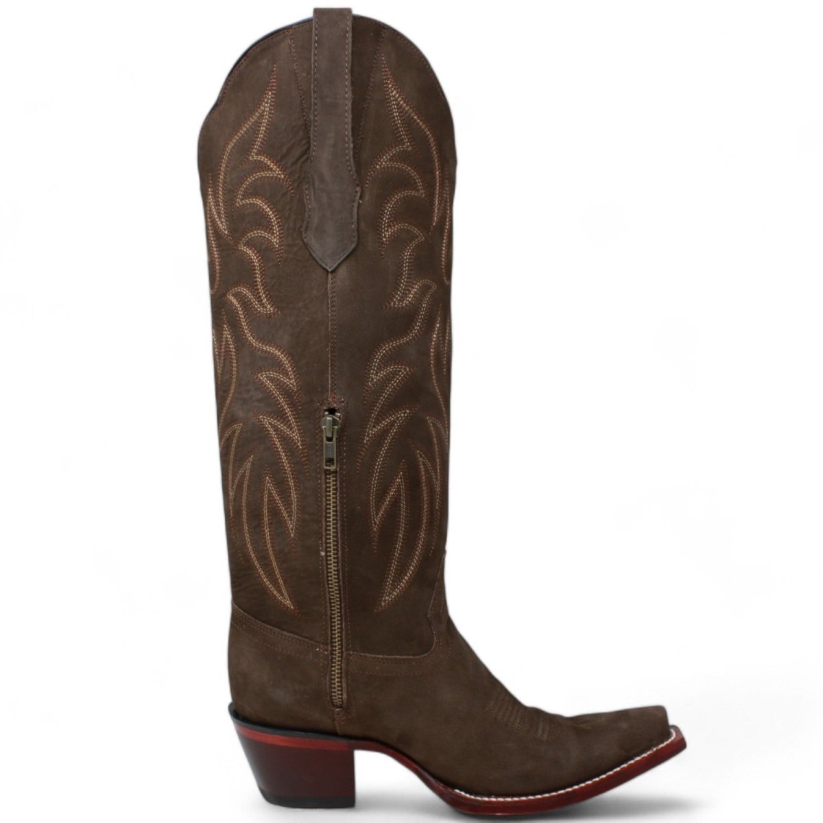 Women's Wild West Snip Toe Suede Leather Boots with Zipper - Chocolate