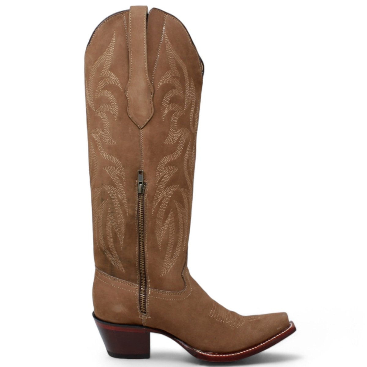 Women's Wild West Snip Toe Suede Leather Boots with Zipper - Taupe