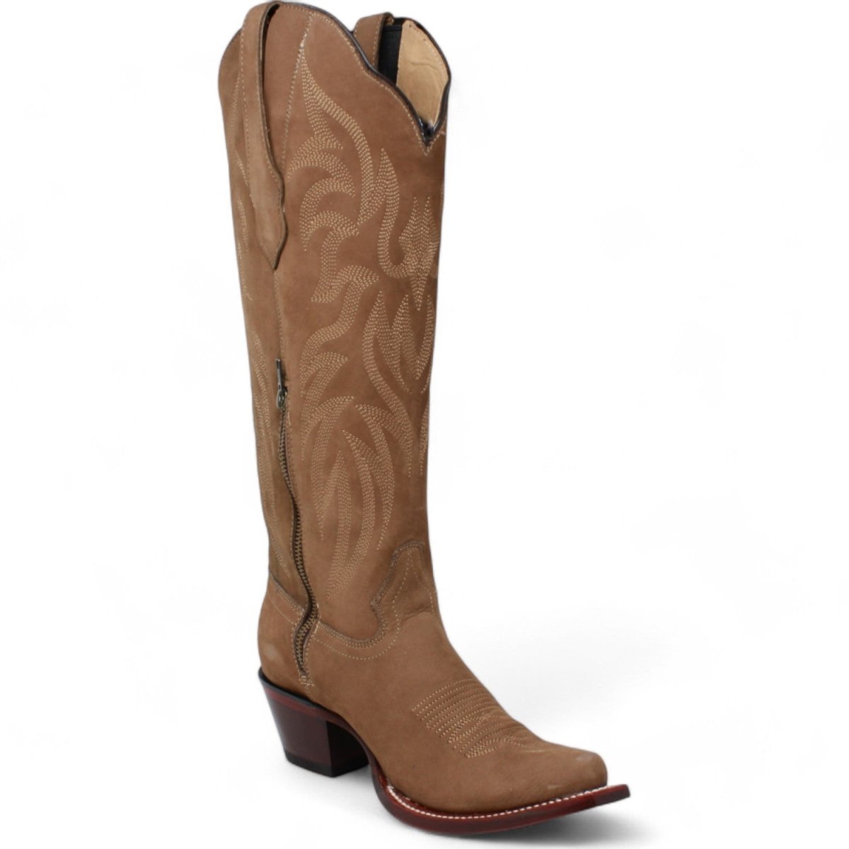 Women's Wild West Snip Toe Suede Leather Boots with Zipper - Taupe