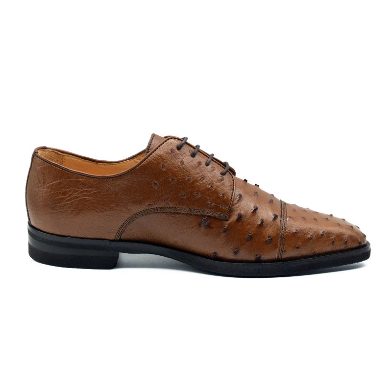 Zelli Andrea Genuine Ostrich Quill Cap Toe Derby Shoes in Brandy