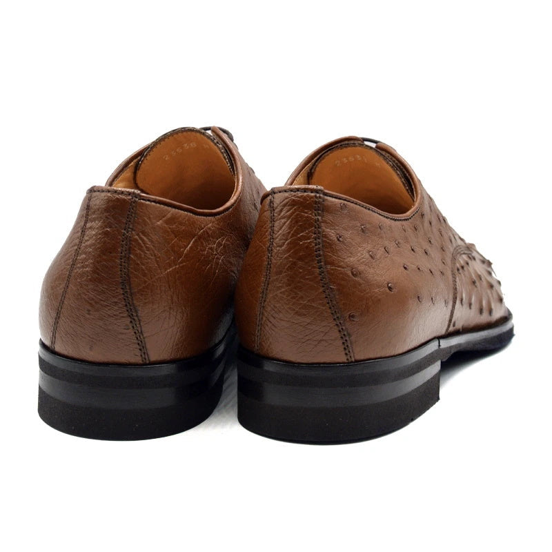 Zelli Andrea Genuine Ostrich Quill Cap Toe Derby Shoes in Brandy