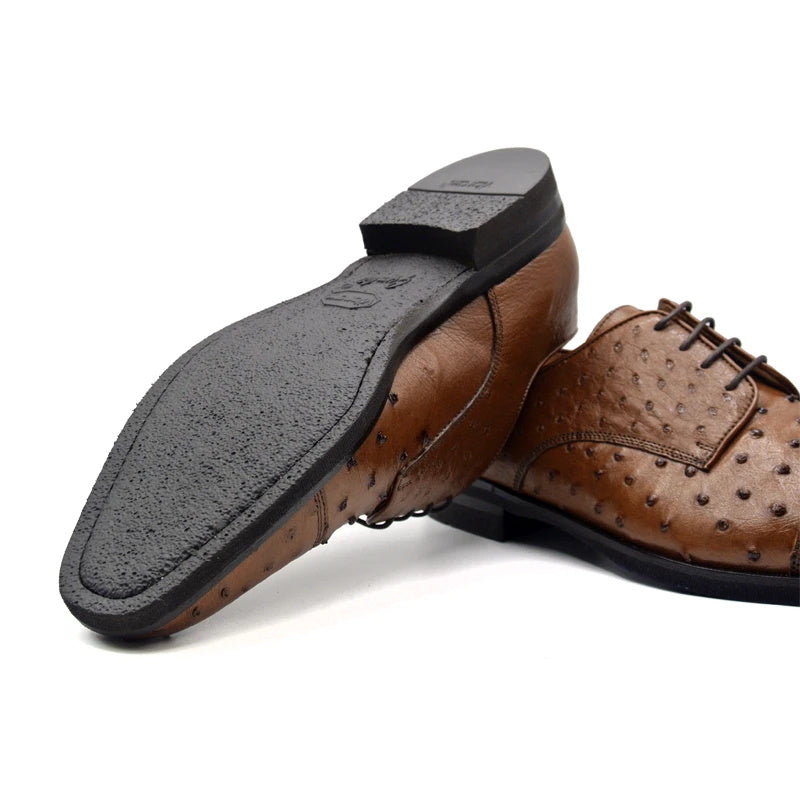 Zelli Andrea Genuine Ostrich Quill Cap Toe Derby Shoes in Brandy