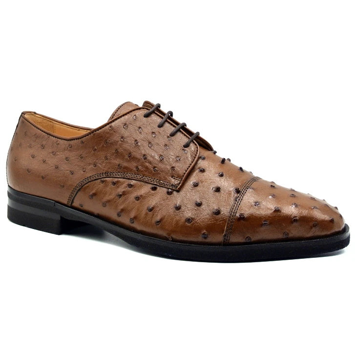 Zelli Andrea Genuine Ostrich Quill Cap Toe Derby Shoes in Brandy