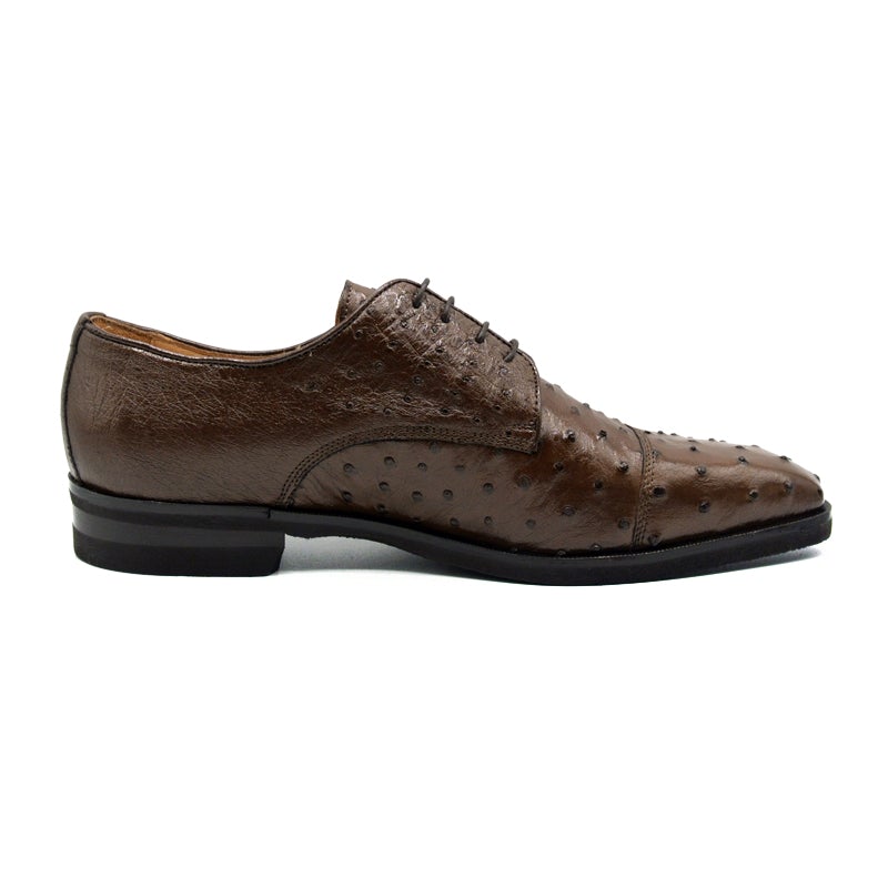 Zelli Andrea Genuine Ostrich Cap Toe Derby Dress Shoes in Brown