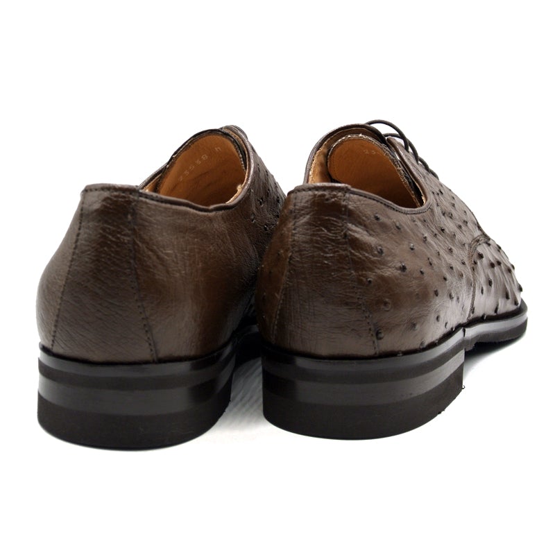 Zelli Andrea Genuine Ostrich Cap Toe Derby Dress Shoes in Brown