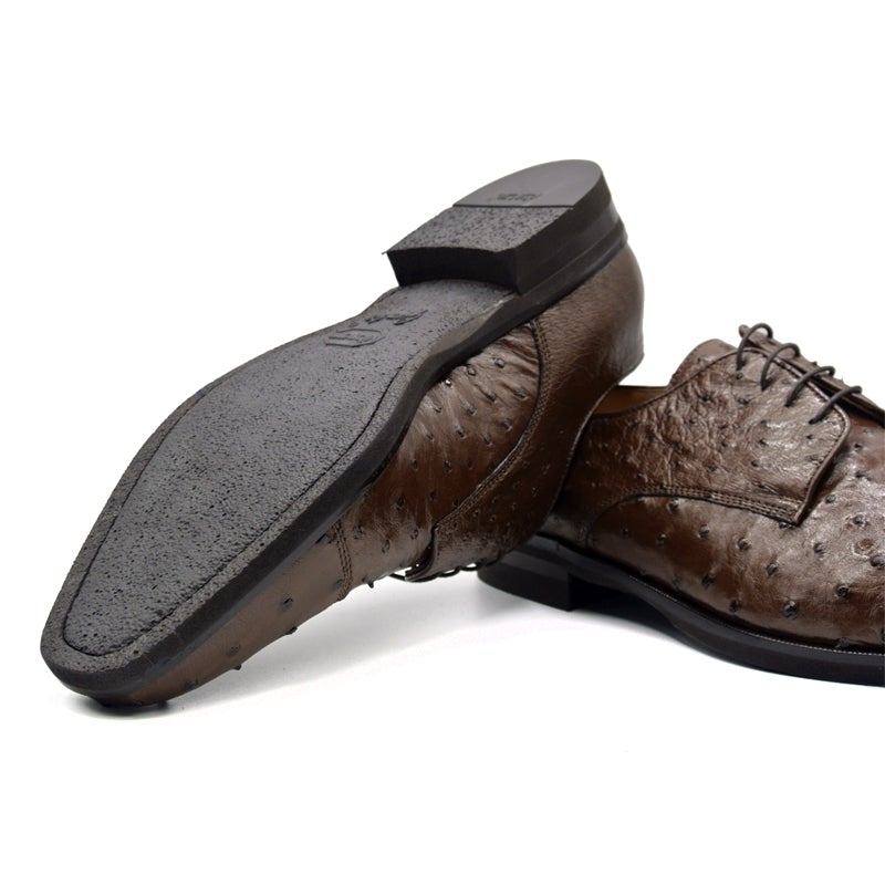 Zelli Andrea Genuine Ostrich Cap Toe Derby Dress Shoes in Brown