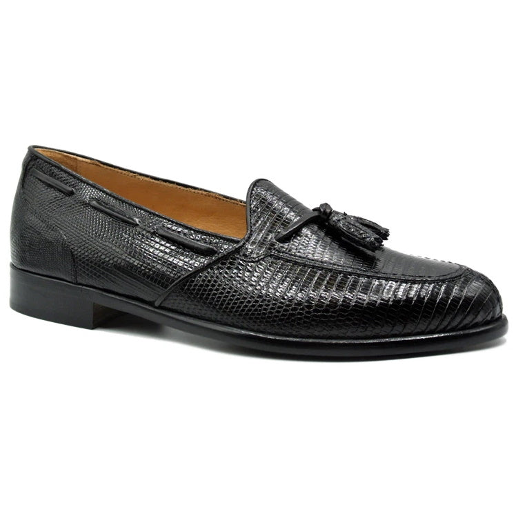 Zelli Franco Genuine Lizard Tassel Loafers in Black with Apron Toe