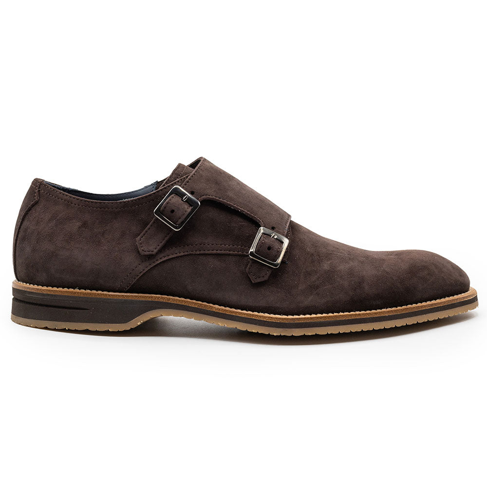 Zelli Legerra Goatskin Suede Double Monkstrap in Chocolate Brown