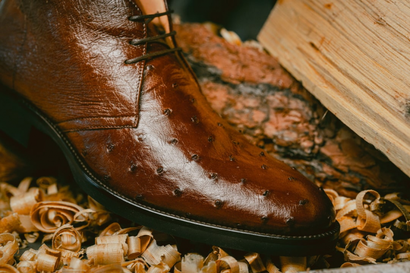 Zelli Marco Brown Chukka Boots in Genuine Ostrich Quill Leather