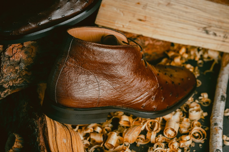 Zelli Marco Brown Chukka Boots in Genuine Ostrich Quill Leather