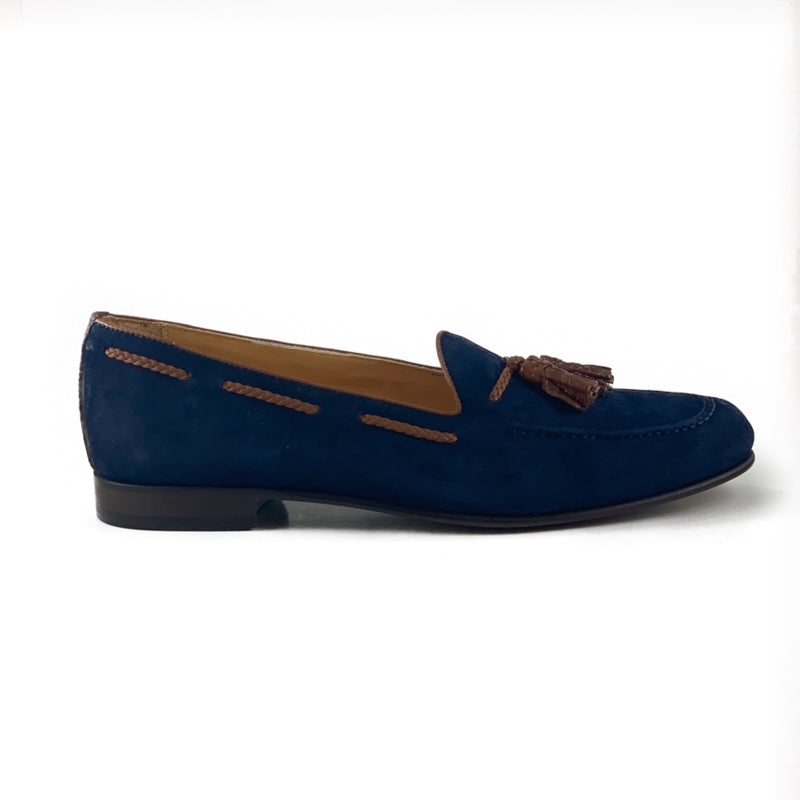 Zelli Naples Suede Loafers with Genuine Crocodile Tassels in Navy