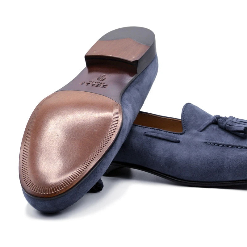 Zelli Naples Suede Tassel Loafers in Blue | A Versatile Italian Style