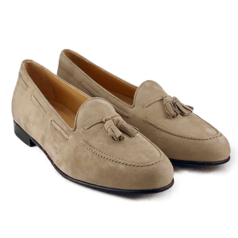 Zelli Naples Suede Tassel Loafer in Bone | Classic Italian Footwear
