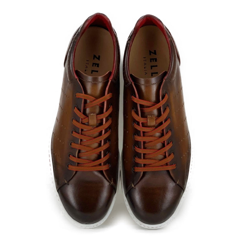 Zelli Russo Burnished Calfskin and Crocodile Sneakers in Brown