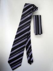 SKU*KA0175 Negro W / Plata Y Lavanda Rayas Diseño Cuello Corbata Conjunto