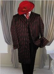 SKU * GS731 Negro W / rojo a rayas y intrépido Pronuncia 3PC Moda Zoot Suit