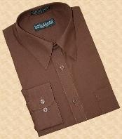 SKU*LA340 Sólido Chocolate Marrón Convertible Bofetada Algodón Mezcla Vestir Camisa