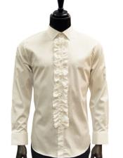 SKU*CH1086 Camisa clásica de esmoquin de moda informal 100% algodón con volantes en color crema / marfil para hombre