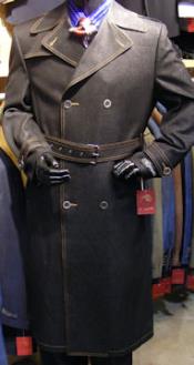 SKU*HA280 De los hombres Doble Pecho Mezclilla Maxi Capa con un Cinturón Negro