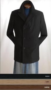 Pea Coat mezcla de lana doble de pecho amplias solapas bolsillo lateral en 3 Color