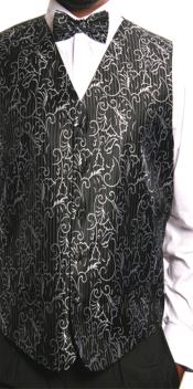 SKU*CJK02 Negro 4 pieza JQD Chaleco Conjunto (Pajarita, corbata, pañuelo)