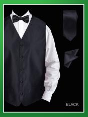 SKU*TWL2 Telaasargada Patrón Negro 4 pieza Chaleco Conjunto (Pajarita, corbata, pañuelo) 