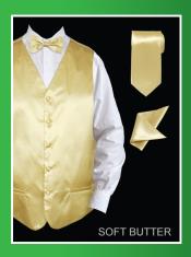 SKU*SSC33 Satín Suave mantequilla 4 pieza Chaleco Conjunto (Pajarita, corbata, pañuelo)