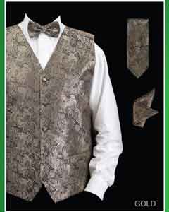 SKU*KJG2 Oro cachemir Diseño 4 pieza Chaleco Conjunto (Pajarita, corbata, pañuelo)