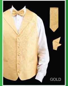 SKU*HQF8 Oro Solapa 4 pieza Chaleco Conjunto (Pajarita, corbata, pañuelo)