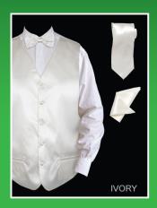 SKU*IVM9 Satín Marfil 4 pieza Chaleco Conjunto (Pajarita, corbata, pañuelo)