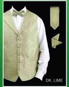 SKU*GW82 Oscuro Lima menta Solapa 4 pieza Chaleco Conjunto (Pajarita, corbata, pañuelo)