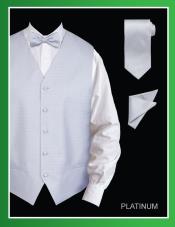 SKU*PLP009 Jacquard Platino 4 pieza Chaleco Conjunto (Pajarita, corbata, pañuelo)
