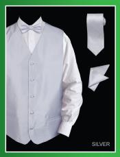 SKU*SLP9  Tela asargada Patrón Plata 4 pieza Chaleco Conjunto (Pajarita, corbata, pañuelo) 